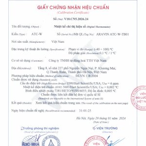 Bộ điều khiển nhiệt độ ATC-W2002C – Giải pháp kiểm soát nhiệt độ công nghiệp chính xác và bền bỉ 1 Giấy chứng nhận hiệu chuẩn ATC-W2002C – Viện Đo lường Việt Nam