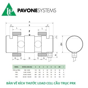 LOAD CELL CẢM BIẾN TRỌNG LƯỢNG PAVONE PRX-100T 2 Bản vẽ đầy đủ kích thước cảm biến trọng lượng load cell PRX chuyên dùng cân cầu trục.