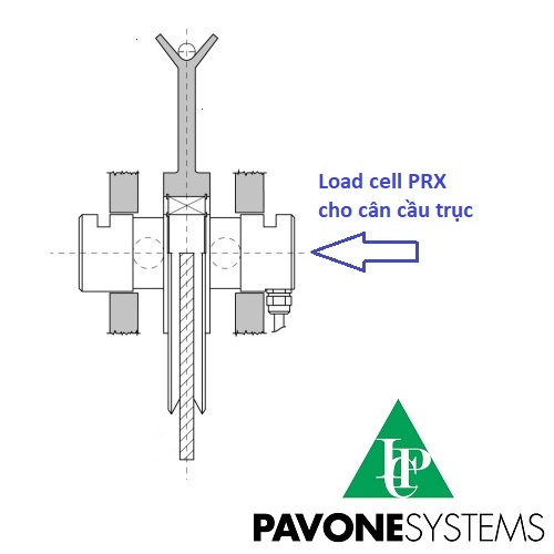 Sơ đồ lắp đặt load cell PRX Pavone cho cầu trục công nghiệp. Sơ đồ nguyên lý lắp đặt load cell PRX Pavone trong hệ thống cân cầu trục, thể hiện vị trí cảm biến lực chính xác.